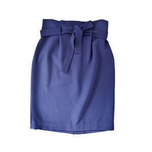 Liz Claiborne Career Paperbag Skirt Belted Knee Length Navy Office Size 6